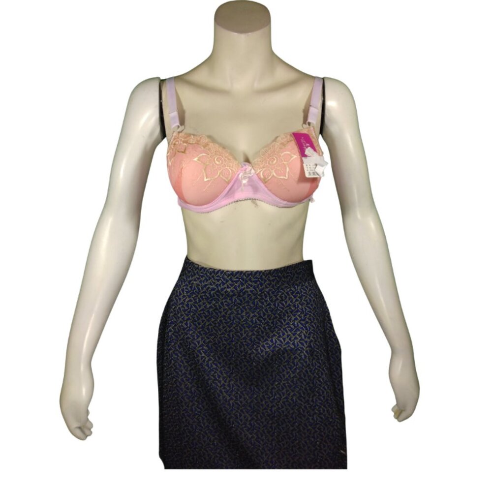 Women Peach/Gold Embroidered Push Up Bra